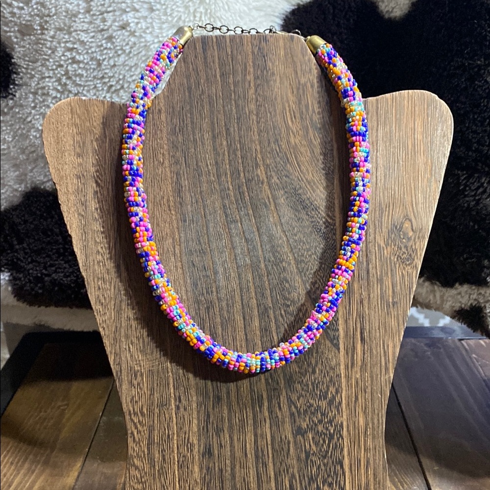 Pink and Purple Braided Necklace with Textured Design
